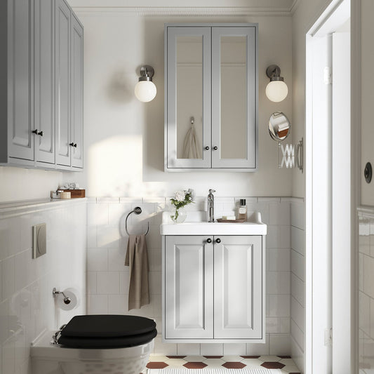 TÄNNFORSEN / RUTSJÖN wash-stnd w doors/wash-basin, light grey, 62x49x74 cm