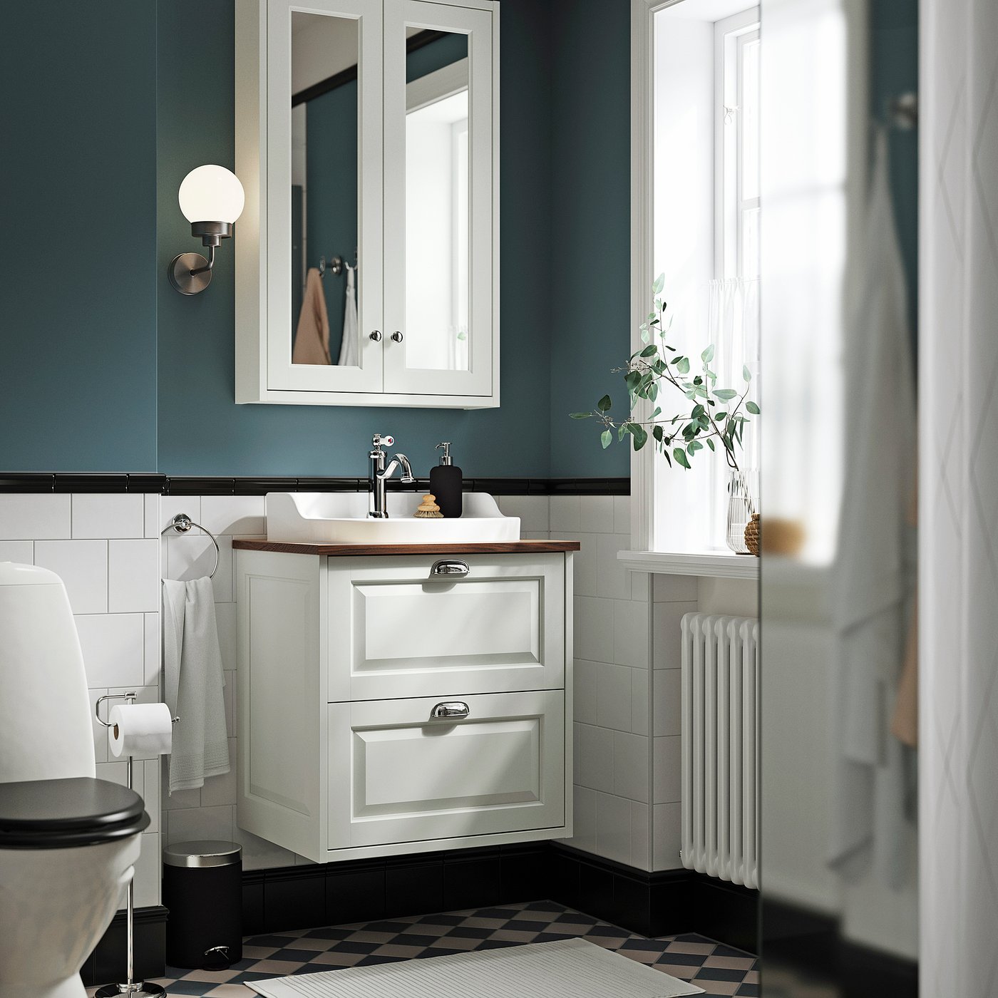 TÄNNFORSEN / RUTSJÖN wash-stnd w drawers/wash-basin, white/brown walnut effect, 62x49x76 cm