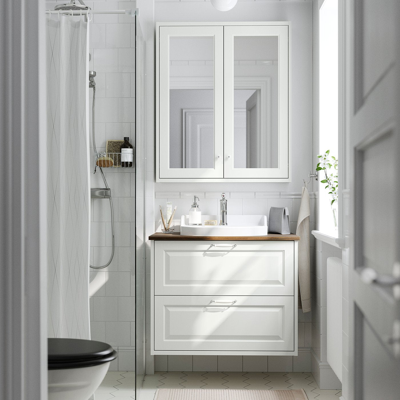 TÄNNFORSEN / RUTSJÖN wash-stnd w drawers/wash-basin, white/brown walnut effect, 82x49x76 cm