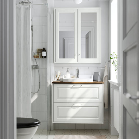 TÄNNFORSEN / RUTSJÖN wash-stnd w drawers/wash-basin, white/brown walnut effect, 82x49x76 cm