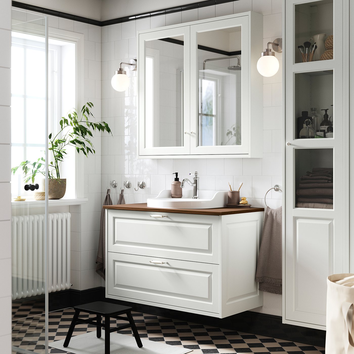 TÄNNFORSEN / RUTSJÖN wash-stnd w drawers/wash-basin, white/brown walnut effect, 102x49x76 cm