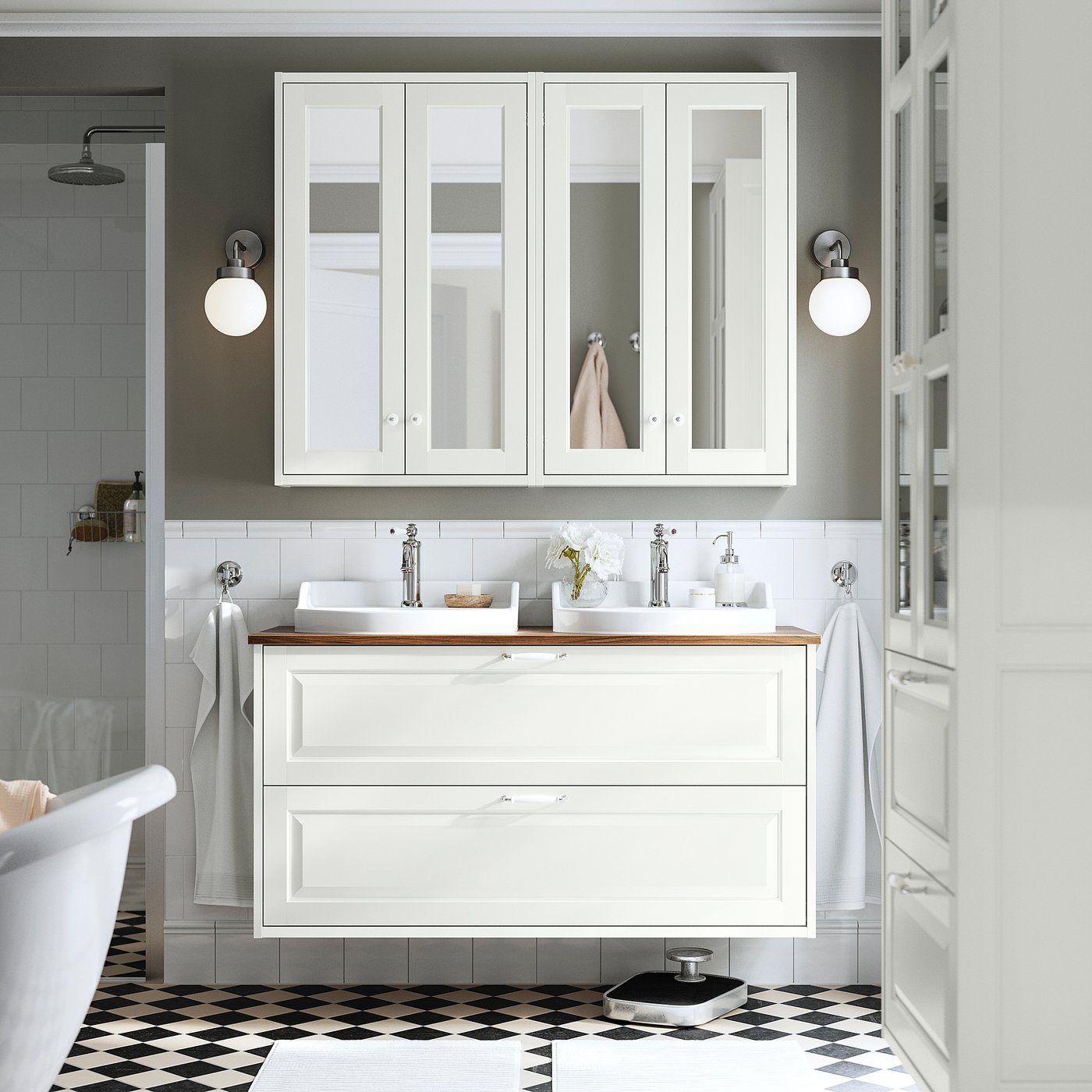 TÄNNFORSEN / RUTSJÖN wash-stnd w drawers/wash-basin, white/brown walnut effect, 122x49x76 cm