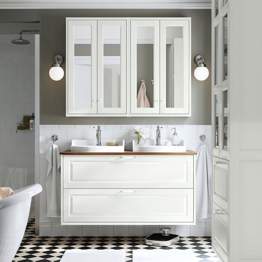 TÄNNFORSEN / RUTSJÖN wash-stnd w drawers/wash-basin, white/brown walnut effect, 122x49x76 cm