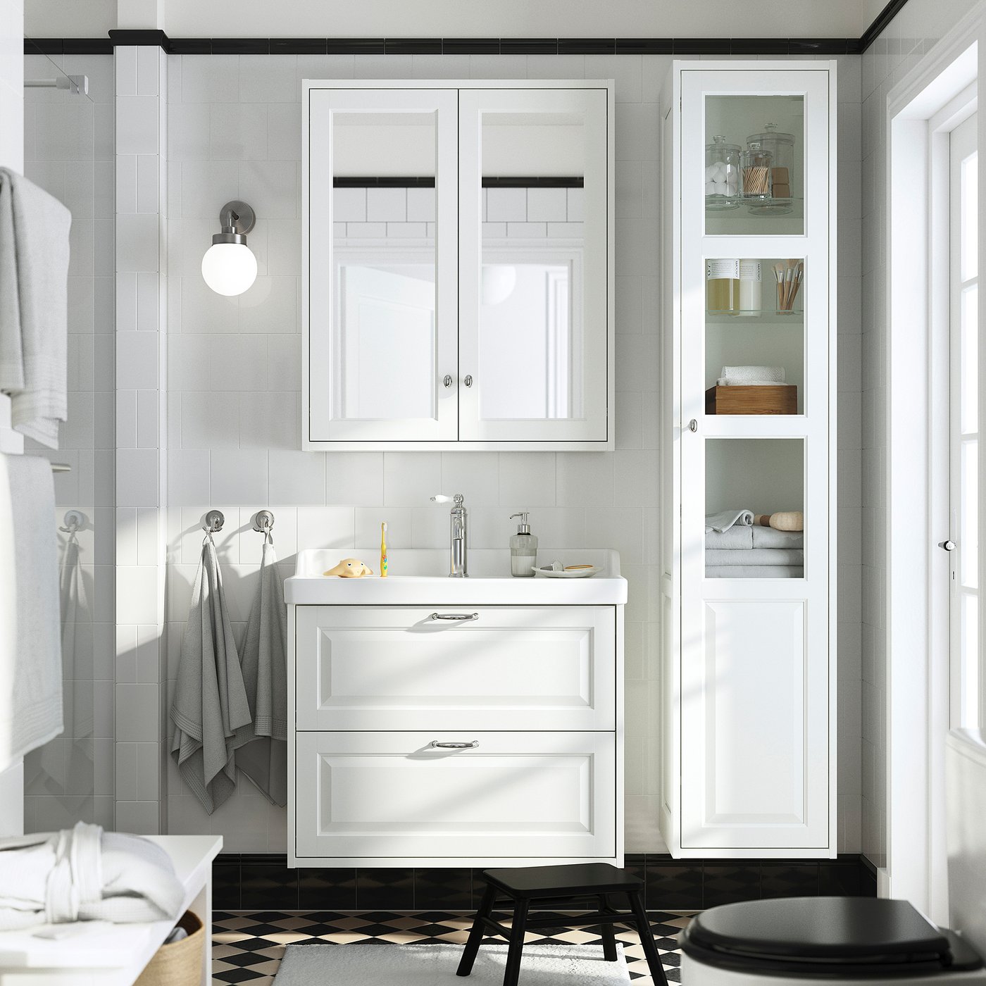 TÄNNFORSEN / RUTSJÖN wash-stnd w drawers/wash-basin, white, 82x49x74 cm