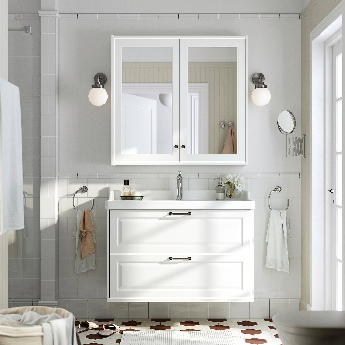 TÄNNFORSEN / RUTSJÖN wash-stnd w drawers/wash-basin, white, 102x49x74 cm
