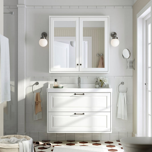 TÄNNFORSEN / RUTSJÖN wash-stnd w drawers/wash-basin, white, 102x49x74 cm