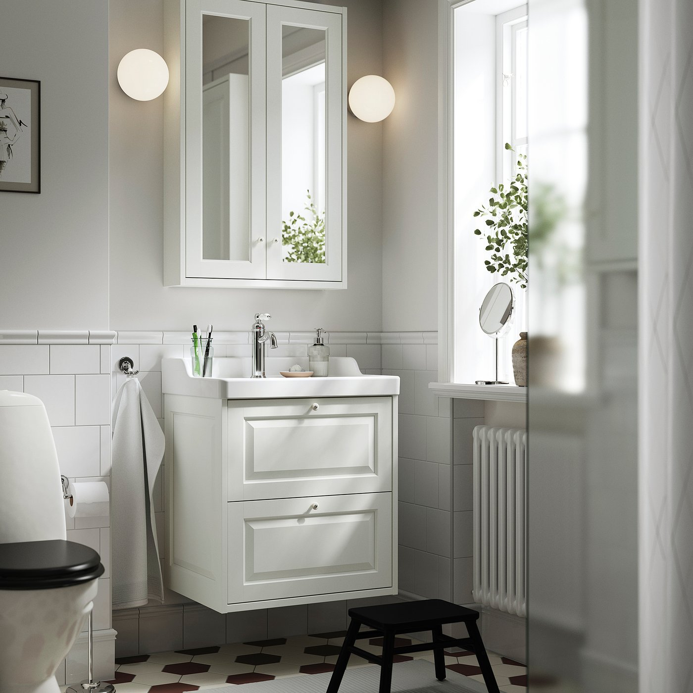TÄNNFORSEN / RUTSJÖN wash-stnd w drawers/wash-basin, white, 62x49x74 cm