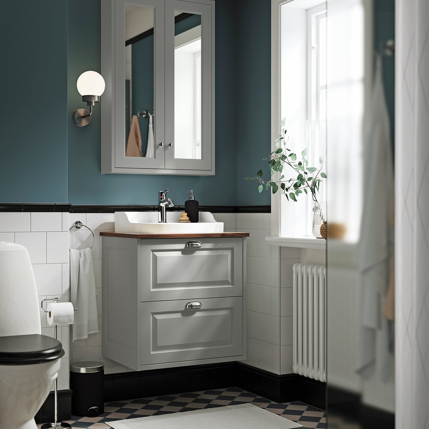 TÄNNFORSEN / RUTSJÖN wash-stnd w drawers/wash-basin, light grey/brown walnut effect, 62x49x76 cm