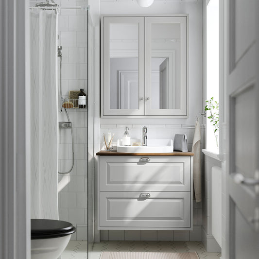 TÄNNFORSEN / RUTSJÖN wash-stnd w drawers/wash-basin, light grey/brown walnut effect, 82x49x76 cm