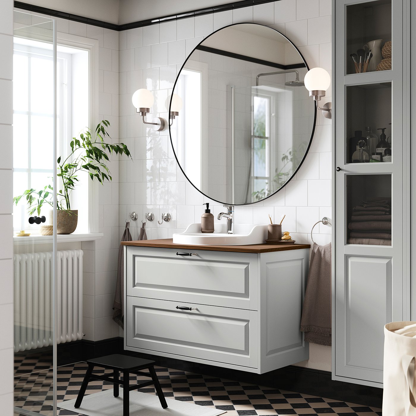 TÄNNFORSEN / RUTSJÖN wash-stnd w drawers/wash-basin, light grey/brown walnut effect, 102x49x76 cm