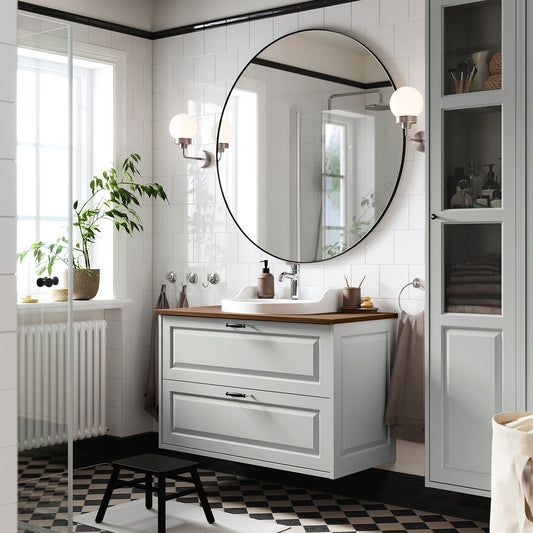 TÄNNFORSEN / RUTSJÖN wash-stnd w drawers/wash-basin, light grey/brown walnut effect, 102x49x76 cm