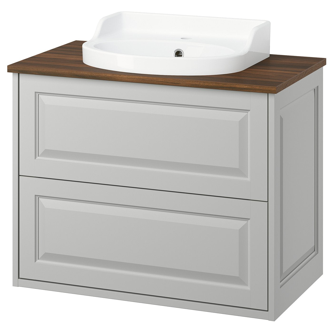 TÄNNFORSEN / RUTSJÖN wash-stnd w drawers/wash-basin, light grey/brown walnut effect, 82x49x76 cm