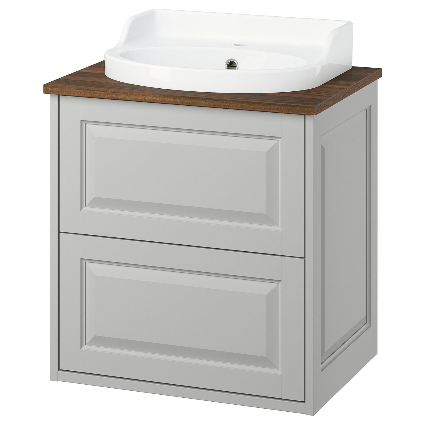 TÄNNFORSEN / RUTSJÖN wash-stnd w drawers/wash-basin, light grey/brown walnut effect, 62x49x76 cm