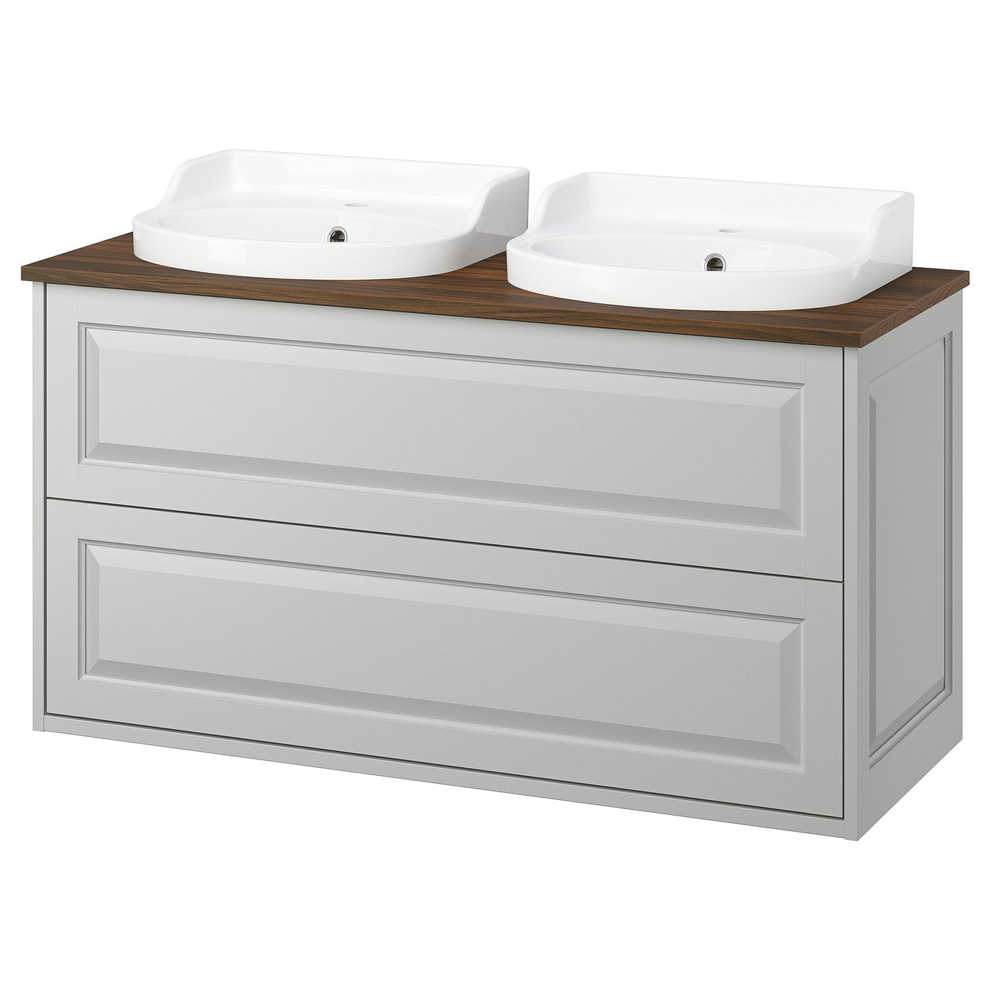 TÄNNFORSEN / RUTSJÖN wash-stnd w drawers/wash-basin, light grey/brown walnut effect, 122x49x76 cm
