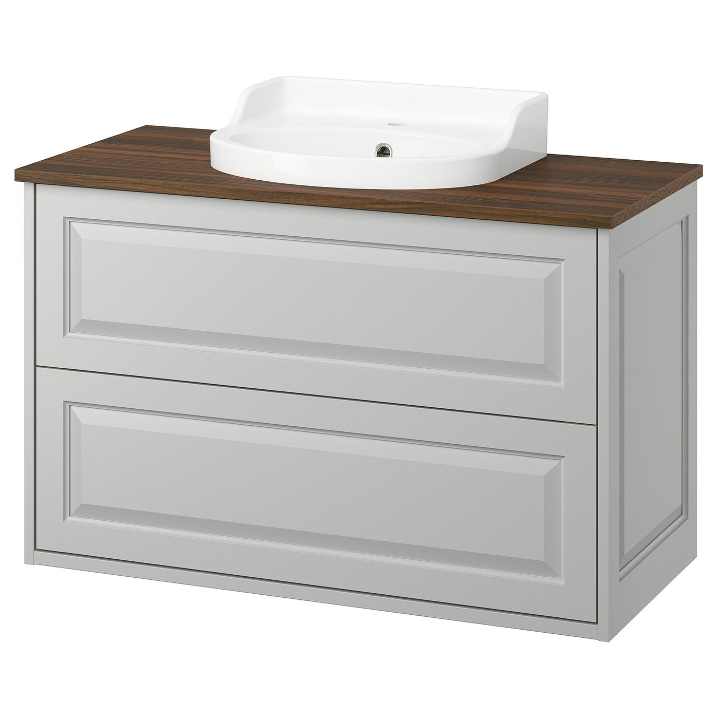 TÄNNFORSEN / RUTSJÖN wash-stnd w drawers/wash-basin, light grey/brown walnut effect, 102x49x76 cm