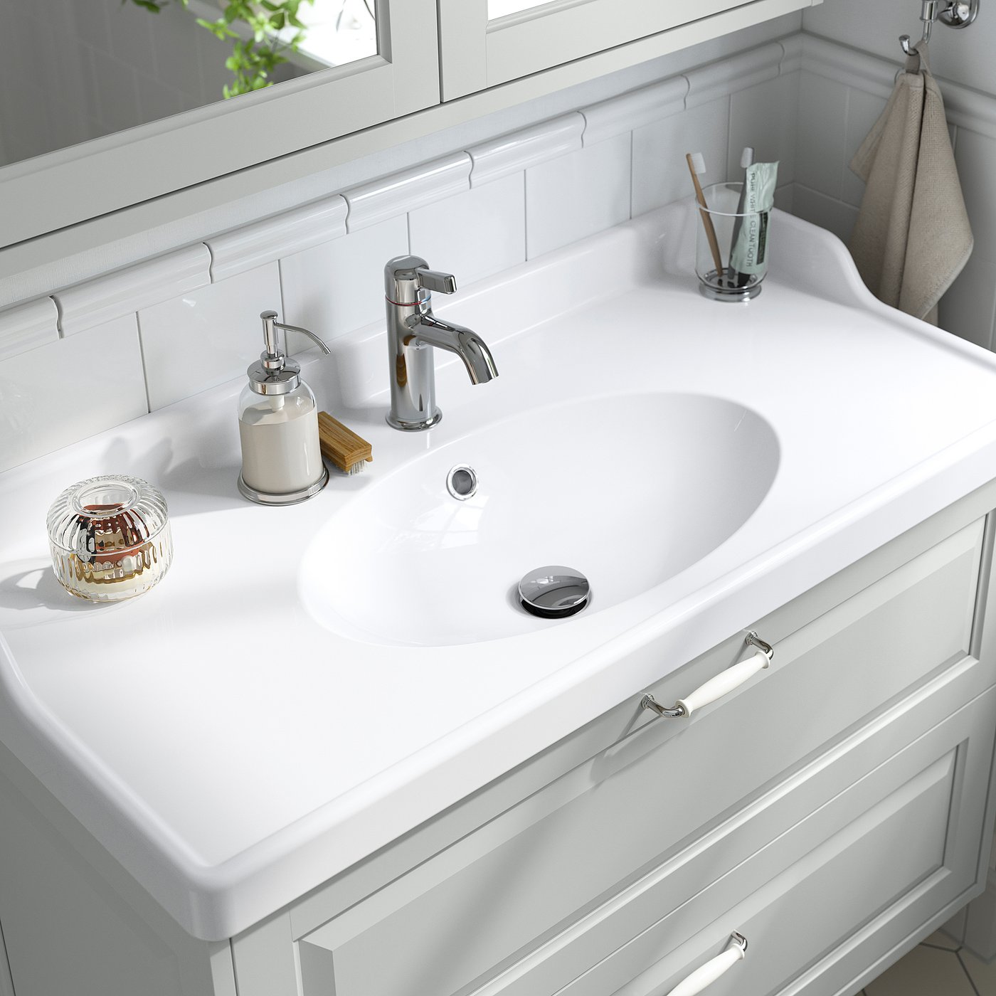 TÄNNFORSEN / RUTSJÖN wash-stnd w drawers/wash-basin, light grey, 102x49x74 cm