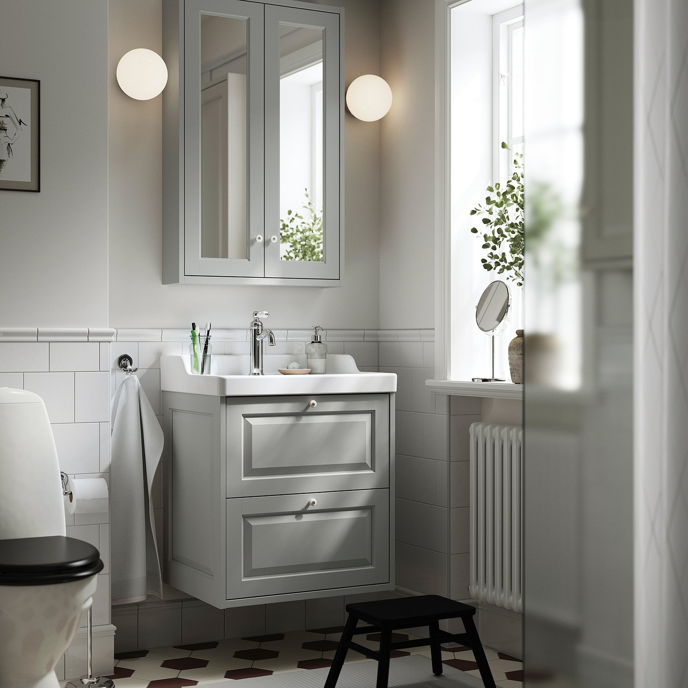 TÄNNFORSEN / RUTSJÖN wash-stnd w drawers/wash-basin, light grey, 62x49x74 cm