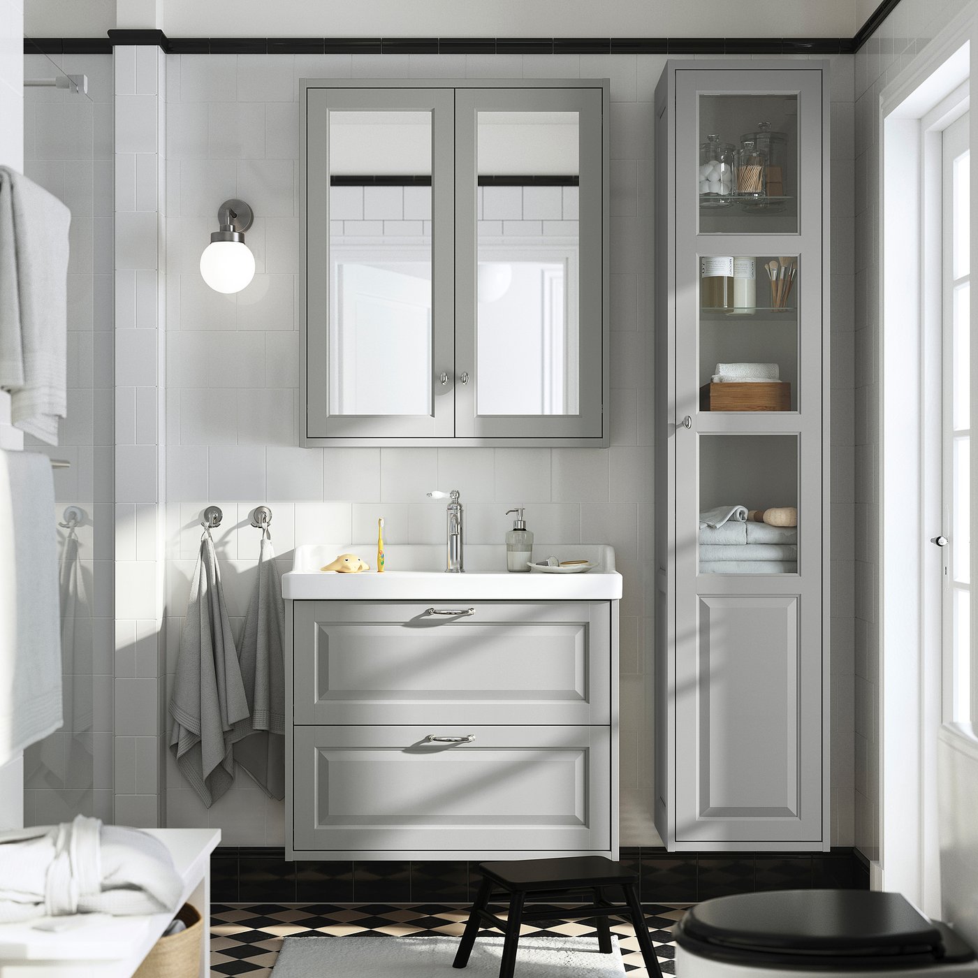 TÄNNFORSEN / RUTSJÖN wash-stnd w drawers/wash-basin, light grey, 82x49x74 cm