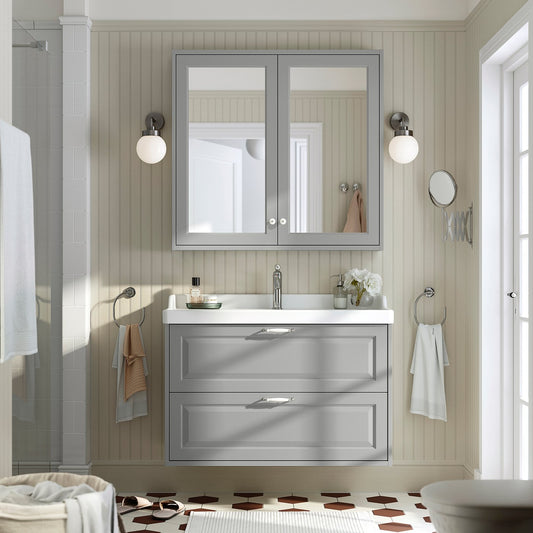 TÄNNFORSEN / RUTSJÖN wash-stnd w drawers/wash-basin, light grey, 102x49x74 cm