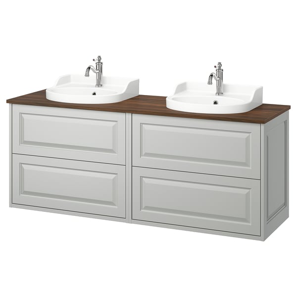 TÄNNFORSEN / RUTSJÖN wash-stand/wash-basins/taps, light grey/brown walnut effect, 162x49x76 cm