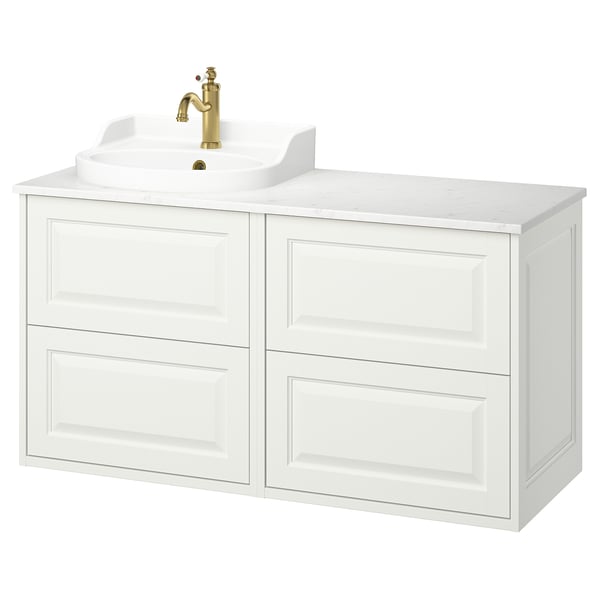 TÄNNFORSEN / RUTSJÖN wash-stand/wash-basin/tap, white/white marble effect, 122x49x76 cm