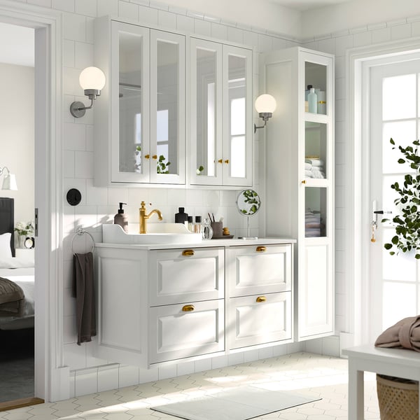 TÄNNFORSEN / RUTSJÖN wash-stand/wash-basin/tap, white/white marble effect, 122x49x76 cm