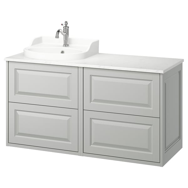 TÄNNFORSEN / RUTSJÖN wash-stand/wash-basin/tap, light grey/white marble effect, 122x49x76 cm