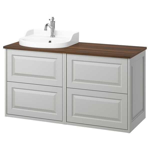 TÄNNFORSEN / RUTSJÖN wash-stand/wash-basin/tap, light grey/brown walnut effect, 122x49x76 cm