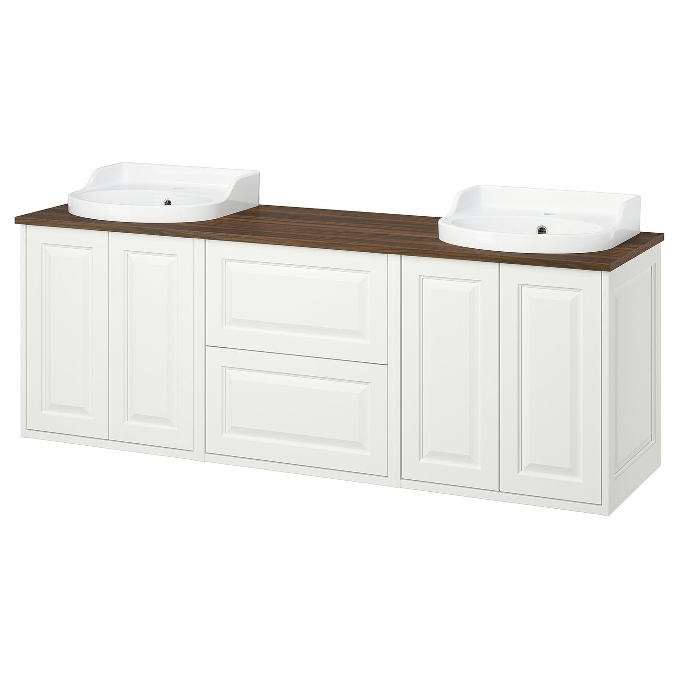 TÄNNFORSEN / RUTSJÖN wash-stand/wash-basins, white/brown walnut effect, 182x49x76 cm