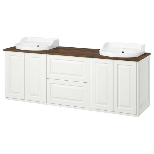 TÄNNFORSEN / RUTSJÖN wash-stand/wash-basins, white/brown walnut effect, 182x49x76 cm
