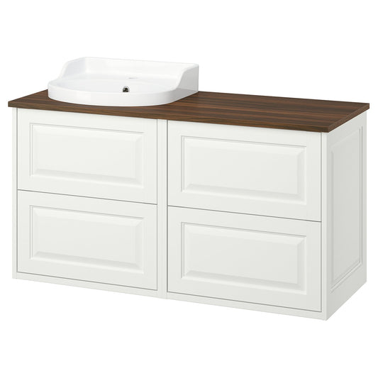 TÄNNFORSEN / RUTSJÖN wash-stand/wash-basin, white/brown walnut effect, 122x49x76 cm