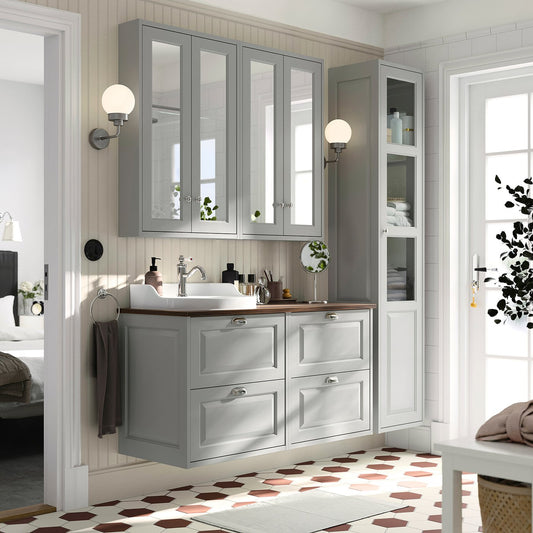 TÄNNFORSEN / RUTSJÖN wash-stand/wash-basin, light grey/brown walnut effect, 122x49x76 cm
