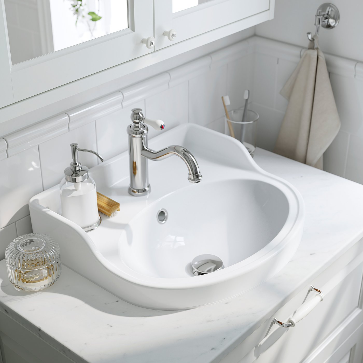 TÄNNFORSEN / RUTSJÖN wash-stand/wash-basin, light grey/brown walnut effect, 122x49x76 cm