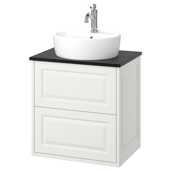 TÄNNFORSEN / TÖRNVIKEN wash-stnd w drawers/wash-basin/tap, white/black marble effect