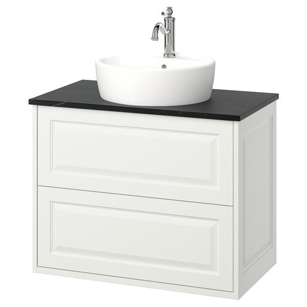 TÄNNFORSEN / TÖRNVIKEN wash-stnd w drawers/wash-basin/tap, white/black marble effect