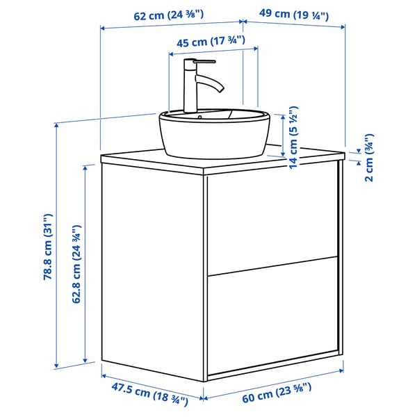 TÄNNFORSEN / TÖRNVIKEN wash-stnd w drawers/wash-basin/tap, light grey/black marble effect