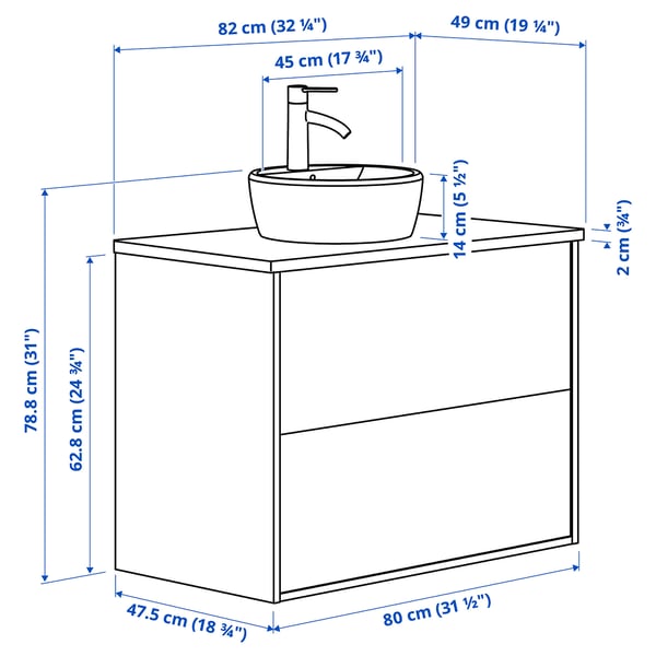 TÄNNFORSEN / TÖRNVIKEN wash-stnd w drawers/wash-basin/tap, light grey/black marble effect