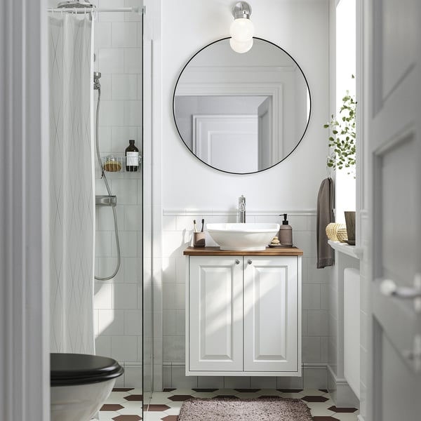 TÄNNFORSEN / VÄSTERSJÖN wash-stnd w doors/wash-basin/tap, white/brown walnut effect, 62x49x79 cm