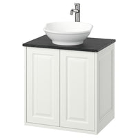 TÄNNFORSEN / VÄSTERSJÖN wash-stnd w doors/wash-basin/tap, white/black marble effect, 62x49x79 cm