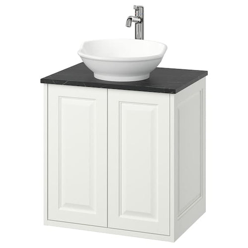 TÄNNFORSEN / VÄSTERSJÖN - Washbasin cabinet/ante/washbasin/miscelat, white/black marble effect,62x49x79 cm