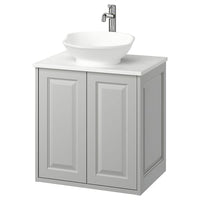 TÄNNFORSEN / VÄSTERSJÖN wash-stnd w doors/wash-basin/tap, light grey/white marble effect, 62x49x79 cm