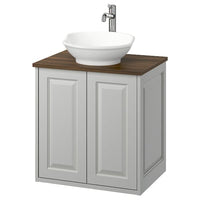 TÄNNFORSEN / VÄSTERSJÖN wash-stnd w doors/wash-basin/tap, light grey/brown walnut effect, 62x49x79 cm