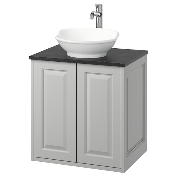 Ikea TÄNNFORSEN / VÄSTERSJÖN - Washbasin cabinet/ante/washbasin/miscelat, light gray/black marble effect,62x49x79 cm