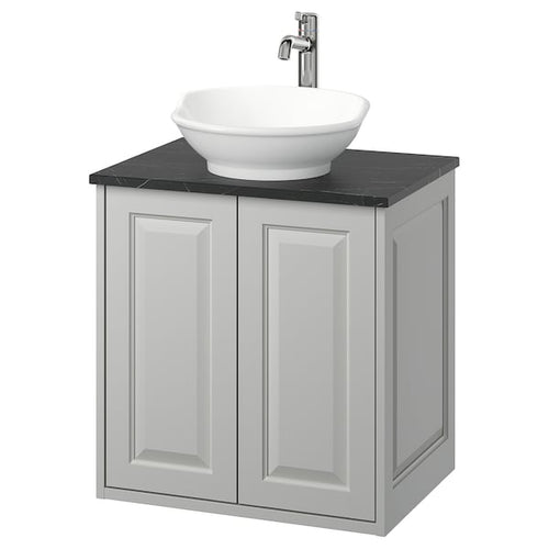 TÄNNFORSEN / VÄSTERSJÖN - Washbasin cabinet/ante/washbasin/miscelat, light gray/black marble effect,62x49x79 cm