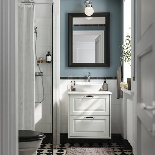 TÄNNFORSEN / VÄSTERSJÖN wash-stnd w drawers/wash-basin/tap, white/white marble effect, 62x49x79 cm