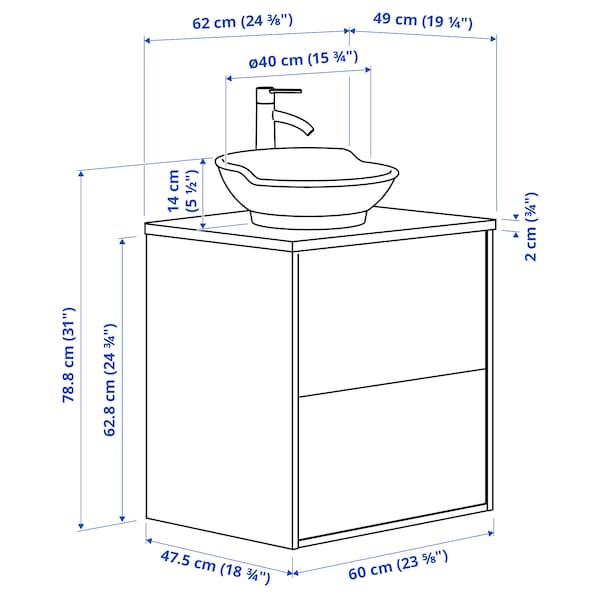 Ikea TÄNNFORSEN / VÄSTERSJÖN - Washbasin/drawer/misc cabinet, white/white marble effect,62x49x79 cm