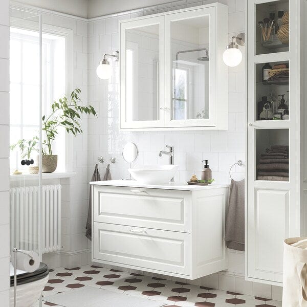 Ikea TÄNNFORSEN / VÄSTERSJÖN - Washbasin/drawer/misc cabinet, white/white marble effect,102x49x79 cm