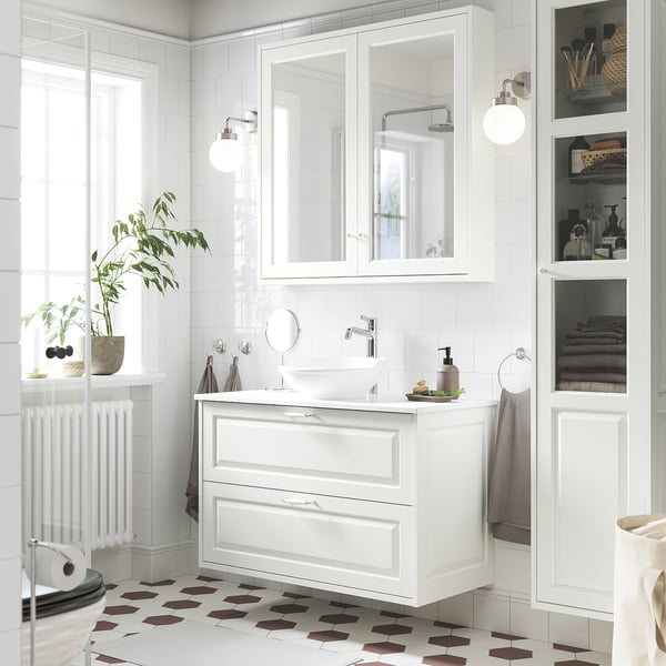 TÄNNFORSEN / VÄSTERSJÖN - Washbasin/drawer/misc cabinet, white/white marble effect,102x49x79 cm