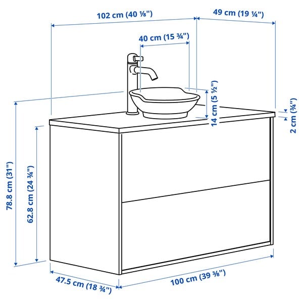 Ikea TÄNNFORSEN / VÄSTERSJÖN - Washbasin/drawer/misc cabinet, white/white marble effect,102x49x79 cm