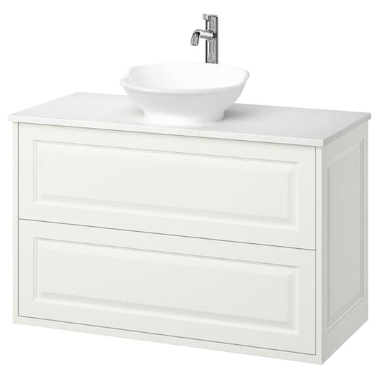 Ikea TÄNNFORSEN / VÄSTERSJÖN - Washbasin/drawer/misc cabinet, white/white marble effect,102x49x79 cm